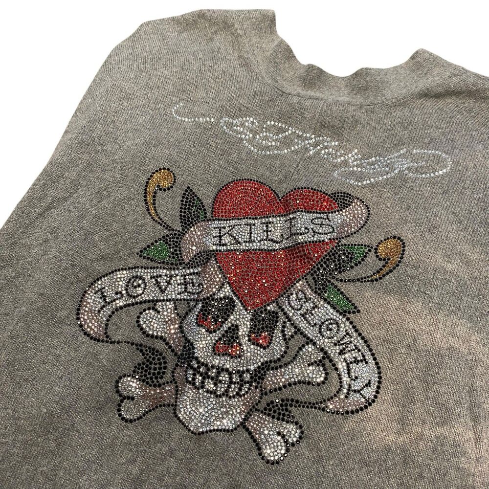 Women’s Ed Hardy Shawl Blanket Cardigan Cape Y2K Tattoo Rhine Stone Top OS